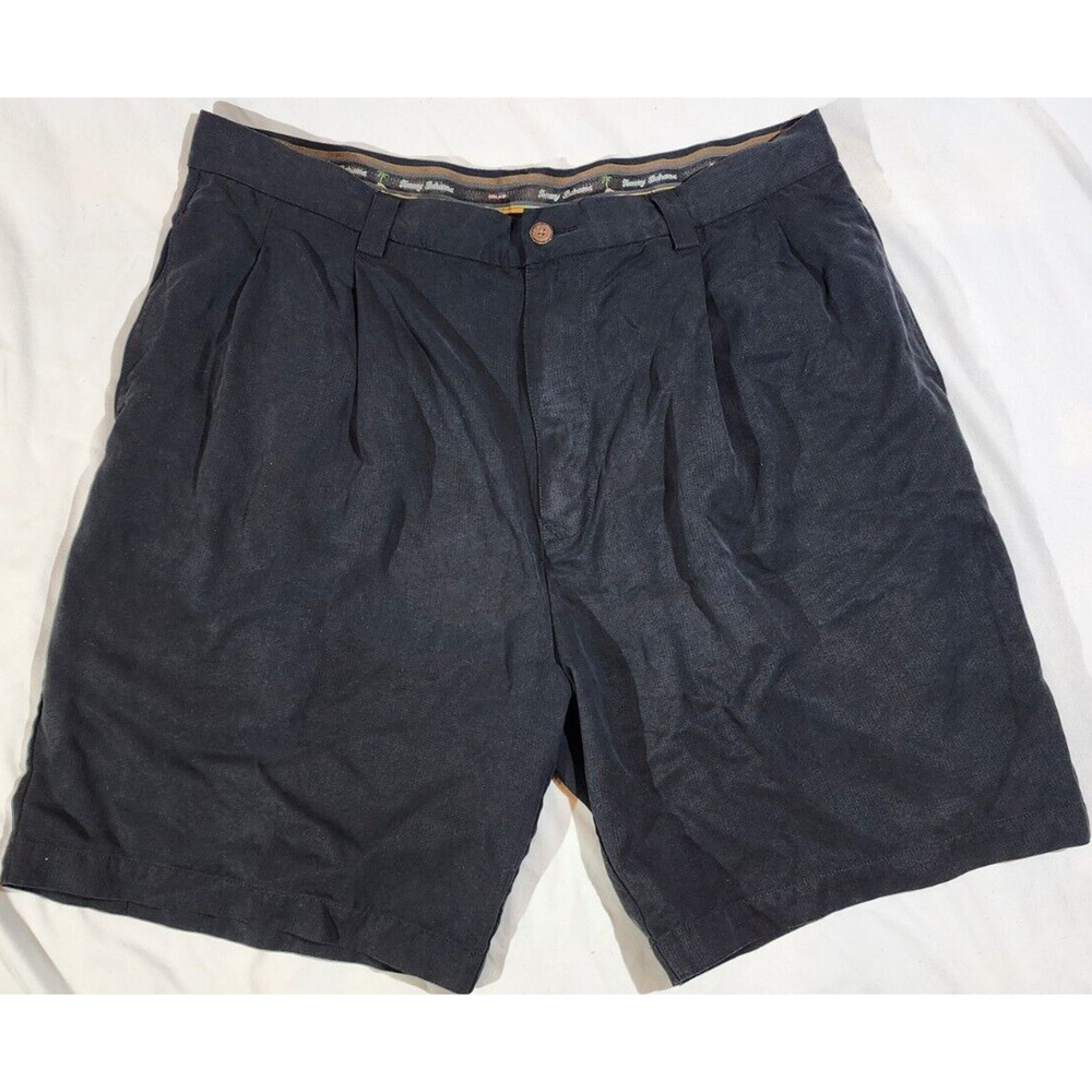✅ Tommy Bahama Chino Shorts Pleated Front 100% Silk Size 36 Textured Black Mens